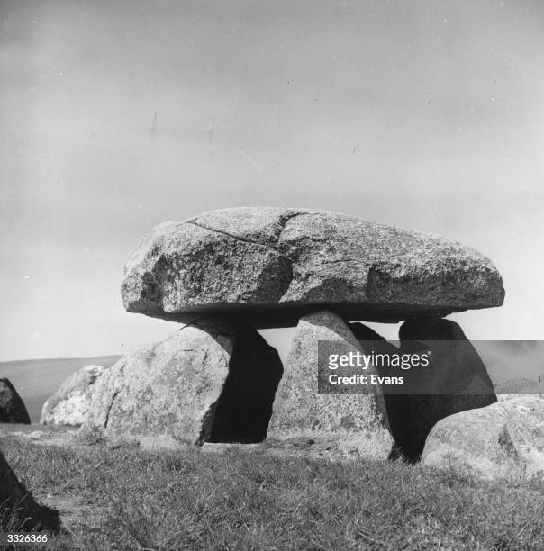 Megalithic tomb, or Dolmen, near Posekjaer in Denmark.