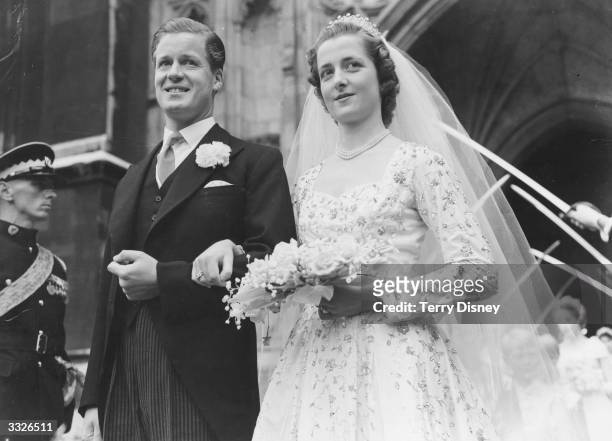 The wedding of Viscount Althorp and the Hon Frances Roche at Westminster Abbey, parents of Diana Princess of Wales. The marriage was dissolved in...