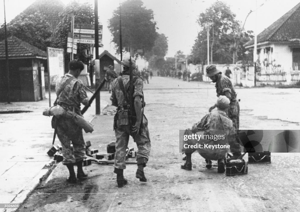 Dutch Java Class A group of Dutch troops in Mangelang, Java during operations against ...