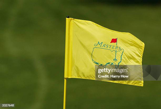 Masters flag blows in the wind on the second hole during the third round of the Masters at the Augusta National Golf Club on April 10, 2004 in...