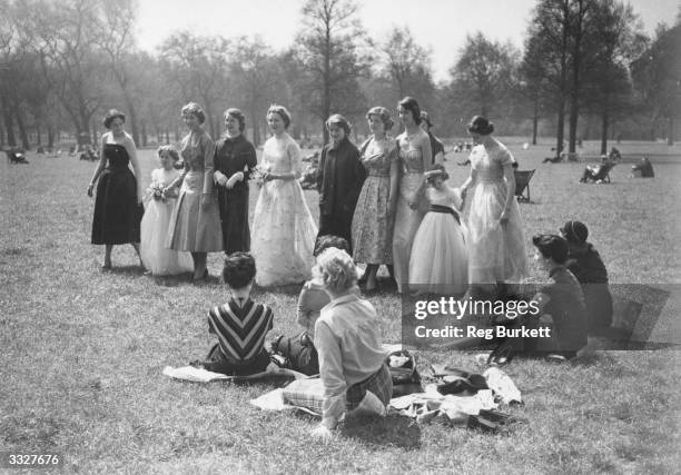 Fashions by Christian Dior are on display at a final dress rehearsal in London's Green Park, for the Berkeley Debutante Dress Show in aid of the...