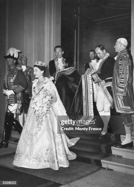 Queen Elizabeth II leaving Buckingham Palace for her coronation at Westminster Abbey, London.