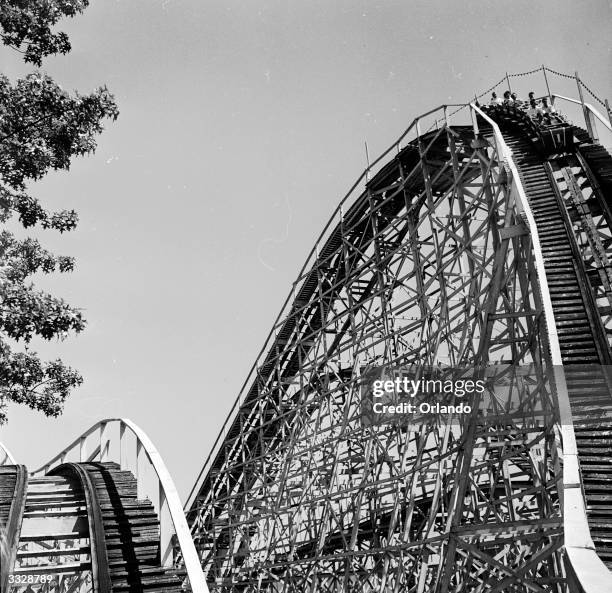 The roller-coaster begins a descent at Palisades Park, New Jersey.