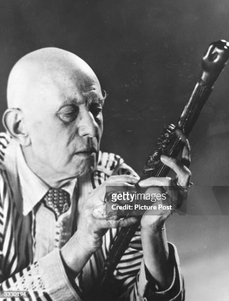 English writer and magician Aleister Crowley . Original Publication: Picture Post - 8183 - New Light On Crowley: Part - The Man Who Chose Evil - pub....