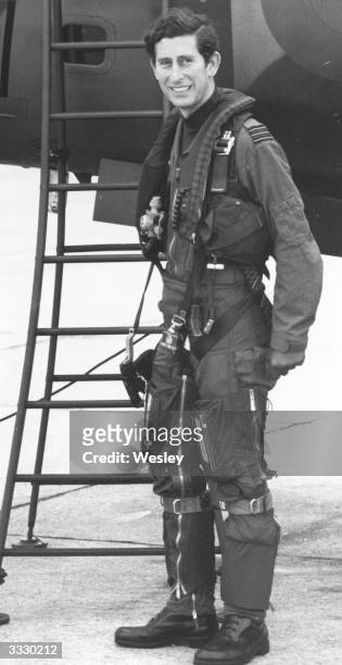 Charles, Prince of Wales wearing a flying kit during a visit to RAF Wittering.