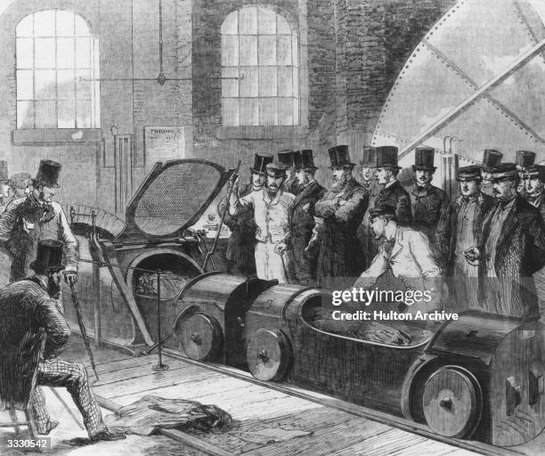 First despatch of mail bags through the 'Pneumatic Tube' from the post office in Eversholt St, London to Euston station. Original Publication:...