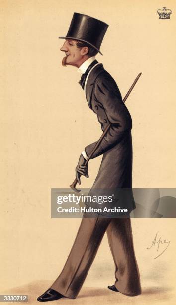 English Statesman, John Alexander Thynne, the Marquis of Bath . Vanity Fair - Statesmen No 175 - Ancient lineage - pub. 1874 Caricature by Ape .