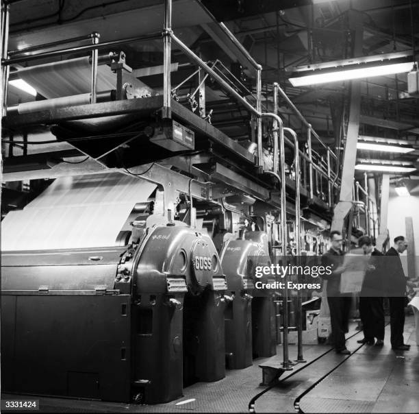 Press producing the daily print run at the Daily Express building, Fleet Street, London.