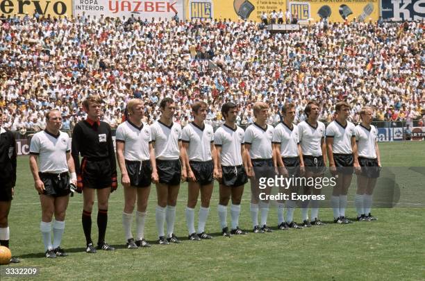 The West German football team line up before their quarter final match against England in the Mexico World Cup at Guadalajara. Players include Uwe...