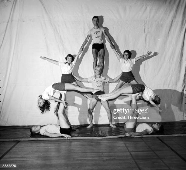 Human pyramid formed by members of the gymkhana team from Maryland university.