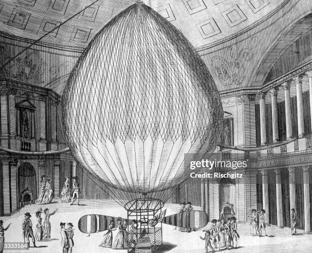 The hot air balloon of Italian aeronaut Vincenzo Lunardi exhibited at the Pantheon on Oxford Street, London.