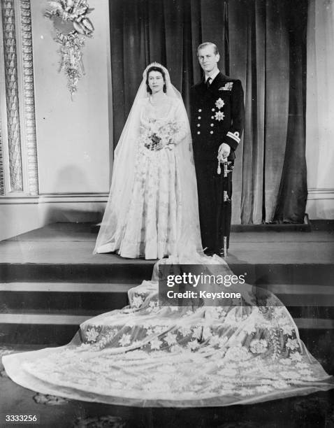 Princess Elizabeth and the Duke of Edinburgh at Buckingham Palace, London, after their wedding ceremony at Westminster Abbey.