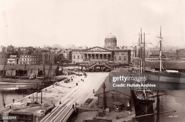 The Customs House and Canning and Salthouse Docks, Liverpool, Lancashire. Original Artwork: Photo by Priestley & Sons.