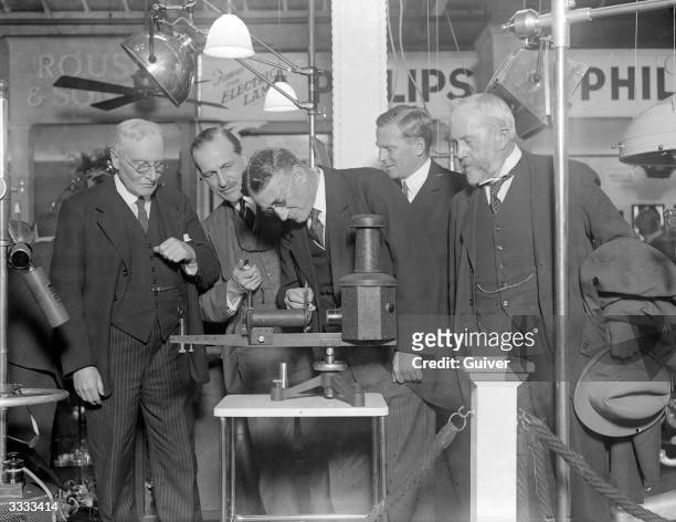 From left to right: Dr King Brown, Colonel Freemantle MP, Sir John Snell , Dr Franz Nagel-Schmidt and Dr Coles having a look at a newly-designed...