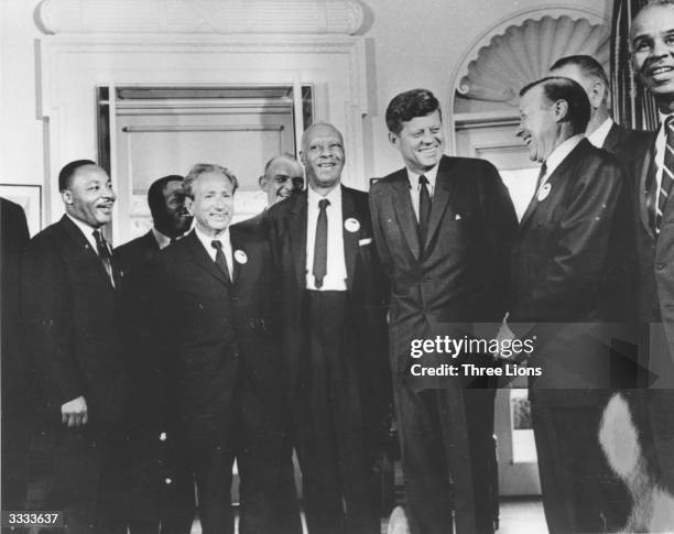 American president John F. Kennedy in the White House with leaders of the civil rights 'March on Washington' Dr Martin Luther King , John Lewis,...