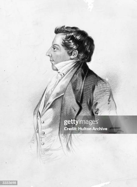 Lithograph of Joseph Smith , Mormon prophet. Original Artist: By F D Richards.