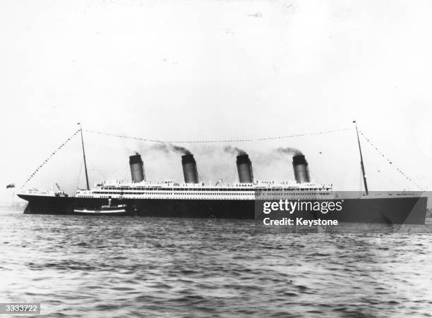 The White Star liner Olympic', sister ship to the Titanic, dressed with signal flags.