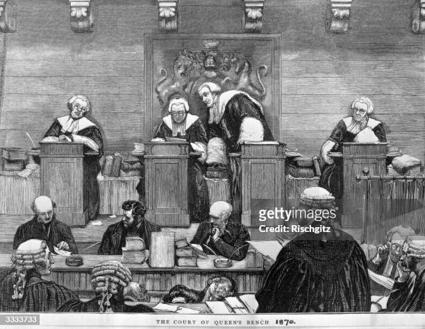 The Court of the Queen's Bench with judges at their desks above the court. Original Publication: The Graphic - The Court Of The Queen's Bench - pub....