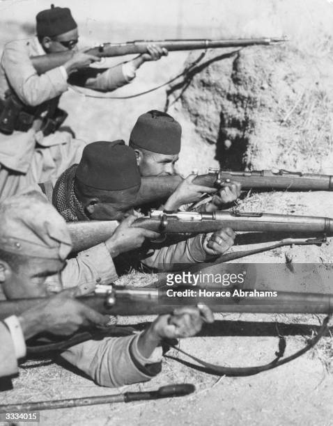 Moorish troops guarding an outpost near Navalcanero which General Franco's army captured, during the Spanish Civil War.