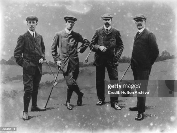 Golfers James Braid, Duncan, John Henry Taylor and Mayo. John H Taylor won the British Open five times .