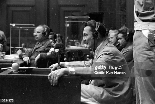 Nazi leader Hermann Goering at the Nuremberg War Crime Trials, where he was sentenced to death. Original Publication: Picture Post - 4200 - Nuremberg...