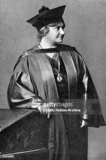 Professor Maria Montessori in academic gown. She was the first woman to obtain a medical degree in Italy - from the University of Rome and developed...