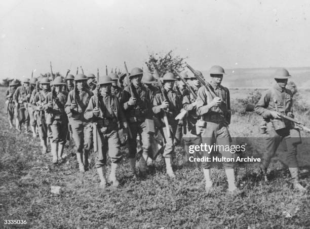 Americans troop in France during WW I.