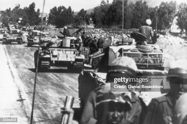 Israeli tanks moving up the Golan Heights following an attack launched across the Suez Canal by Syria and Egypt.