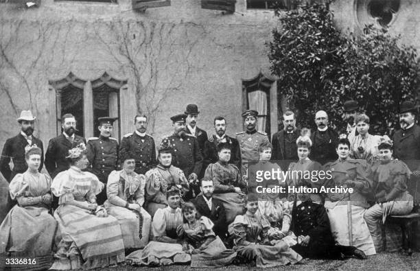 Members of several European Royal families outside Rosenau Castle during celebrations for the betrothal of Tsarevich Nicholas of Russia and Princess...
