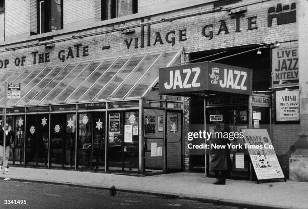 Exterior view of the Village Gate jazz club on Bleeker Street in Greenwich Village, December 24, 1991.