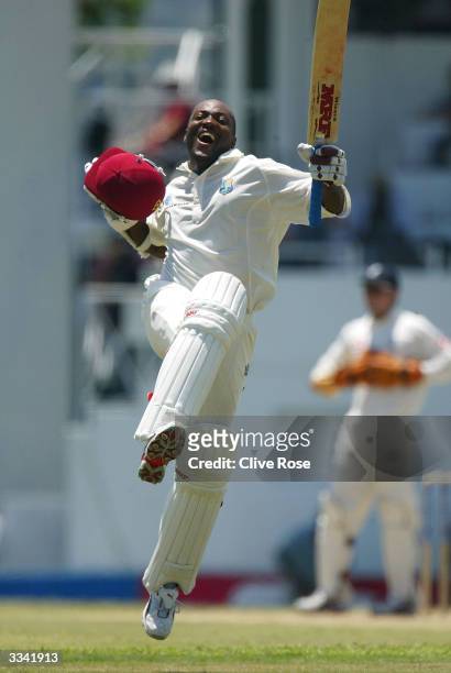 Brian Lara breaks the world test batting total record during day three of the fourth Test match between the West Indies and England at the Recreation...