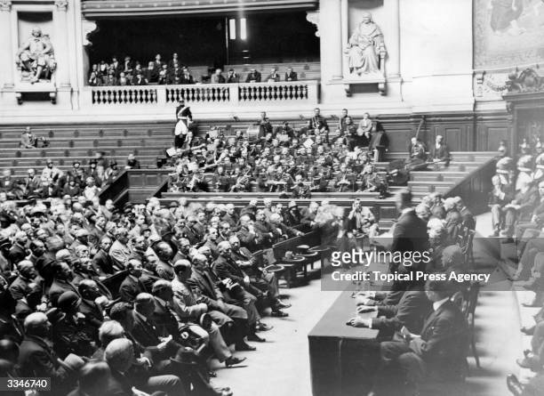 Delegates at a World Movie Congress at the Sorbonne, Paris. The French National Committee of Intellectual Co-operation sponsored the event, which is...