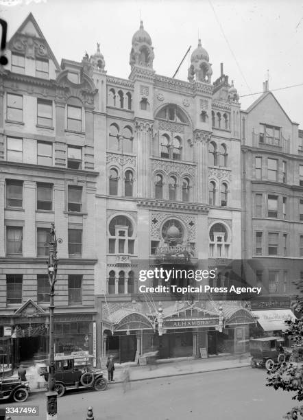 The Alhambra Music Hall theatre on Charing Cross Road, central London. It was demolished in 1936 to build the Odeon cinema, Leicester Square.