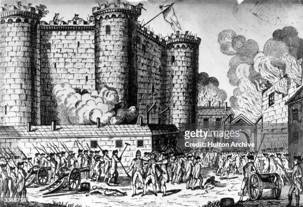 The governor of the Bastille being led away as the prison is stormed at the start of the French revolution.