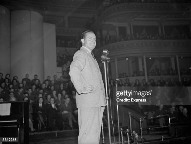 American entertainer Bob Hope on stage.