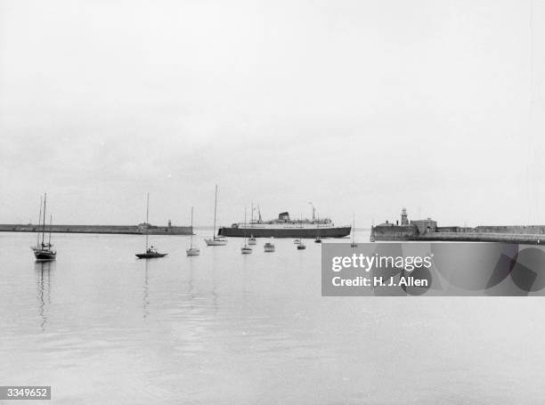 Passenger ferry leaving the harbour at Dun Laoghaire in Ireland, en route to Holyhead in Wales.