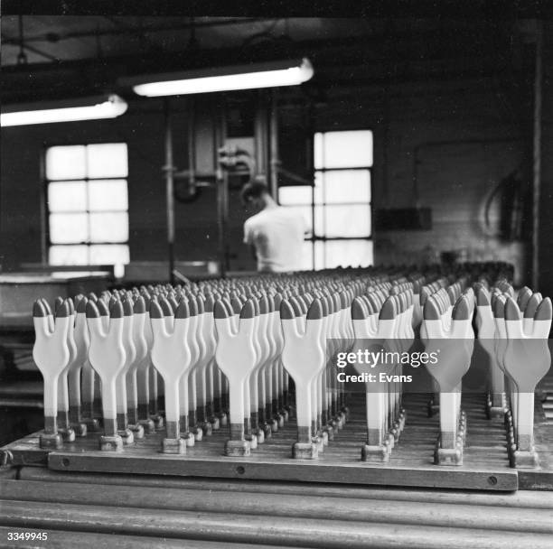 Hundreds of rabbit balloons made by the National Latex Products Company, Ashland, Ohio, the largest manufacturer of balloons in the world.