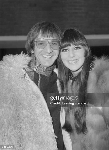 American folk rock duo, Sonny and Cher at London Airport.