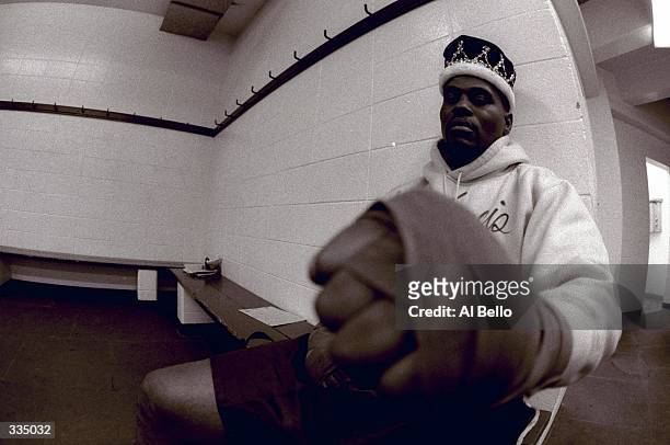 Unidentified fighter relaxing in the dressing room during the Toughman Contest in Kalamazoo, Michigan. Mandatory Credit: Al Bello /Allsport