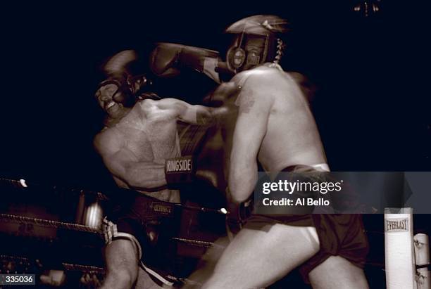 General view of two competitors in action during the Toughman Contest in Kalamazoo, Michigan. Mandatory Credit: Al Bello /Allsport