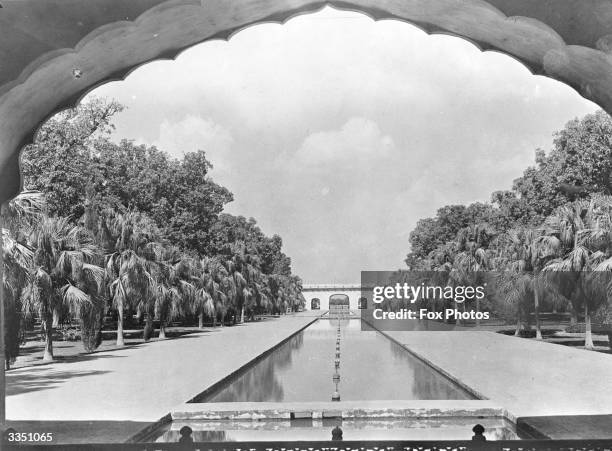 Tree lined canal in the Shalimar gardens in Lahore laid out by Shah Jahan in 1641.