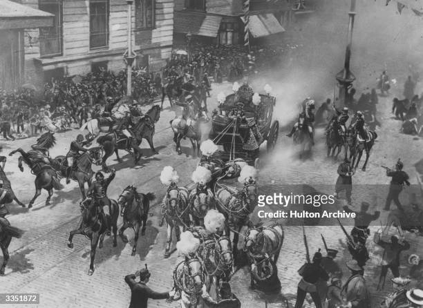 The attempted assassination by bomb explosion at Madrid on the wedding day of King Alfonso XIII and Princess Victoria Eugenie of Battenberg.