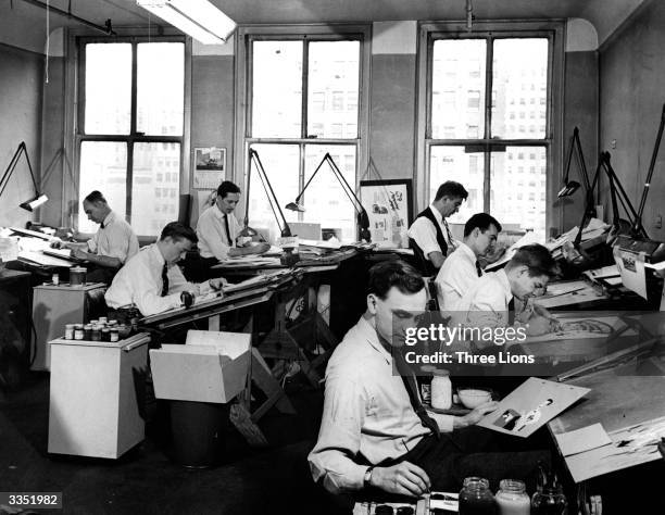Animators working at Transfilm studios, New York.