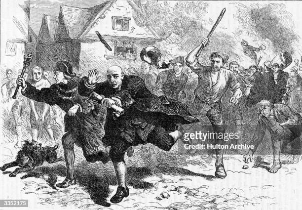 Colonial governor Thomas Hutchinson escaping from local rioters after demanding Stamp Tax from them. It was his refusal to return the British tea...