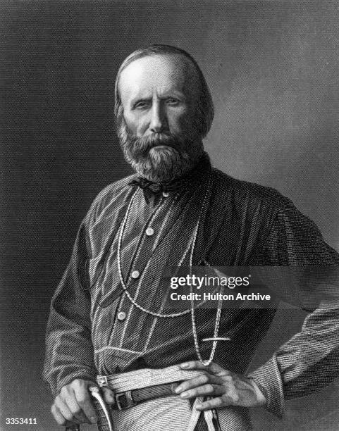 Italian nationalist revolutionary and leader, Giuseppe Garibaldi . Original Artwork: Engraved by W Holl after an original photograph.