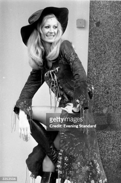Vicki Hodge models a hand-painted suede coat by Tuttabankem, in the Fulham Road, London.