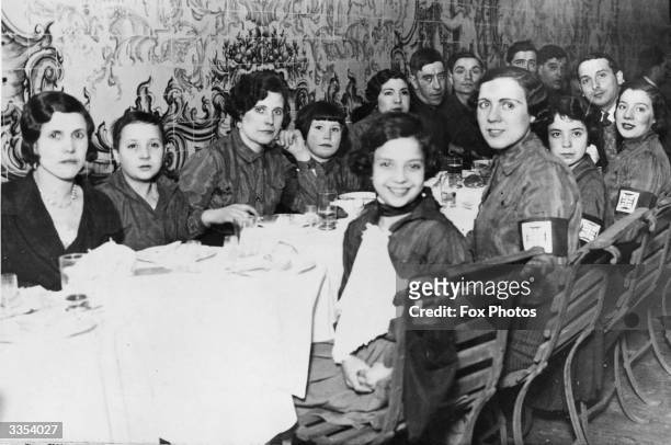Members of Portugal's 'Fascisti' at dinner together, the group are known as the National Syndicalists.