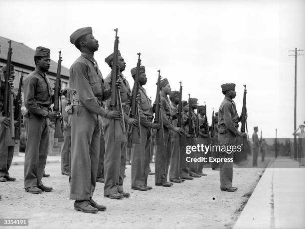 African-American soldiers on parade.