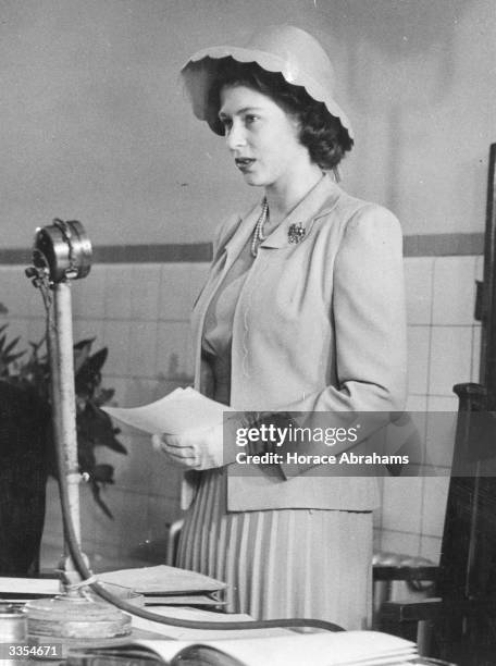 Princess Elizabeth addressing an assembly of the Governors Court at the Queen Elizabeth Hospital for Children as their President, her first solo...