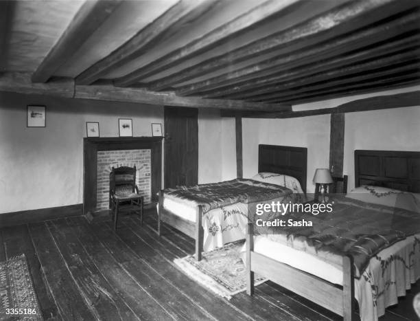 Bedroom in actress Diana Beaumont's home on the Pilgrim's way at Woldingham in Surrey.